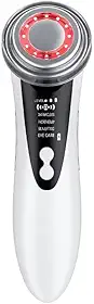 Massageador Facial Rejuvenescedor 4 em 1 LED Vermelho Azul Fototerapia Antienvelhecimento Aquecimento Lifting Facial Portatil Eye Care Estimulador de Colágeno 3 Níveis Recarregável USB