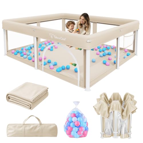 Image of TOREVSIOR Foldable Baby Playpen with Mat, 50 inchx71 inch F oldable P laypen for Babies and Toddlers, Indoor & Outdoor Kids Safety Play Pen, Portable Play Yard, Foldable Baby Playpen with 50 Ocean Balls