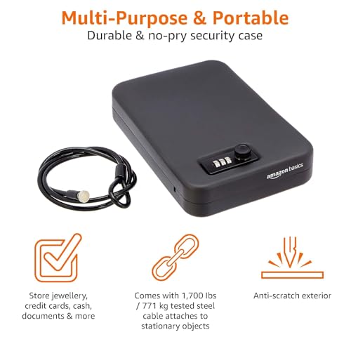 Amazon Basics Portable Security Case Lock Box Safe, Small Lock Box with Code, for College Dorm Room, Home, Combination Lock, XL, Black - Image 4