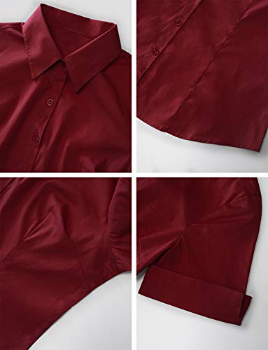 LE3NO Womens Short Sleeve Button Down Shirt With Stretch,L3nwt575a_burgundy,X-Small - Thumbnail 5