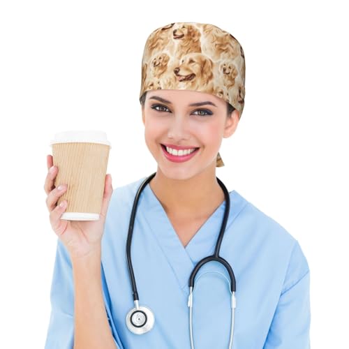 Image of Adjustable Scrub Cap with Sweatband, Breathable Working Hat for Men /Women