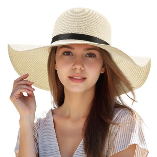 XMMAXFLOW Tightly Woven to Ensure Durability Straw Hat Lightweight and Flexible; Beach Sun Hat (US, Alpha, Large, Beige)