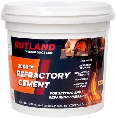 Rutland Refractory Cement 64 Oz - USA-Made High Temperature Fire Cement, Pre-Mixed Fireplace Repair Patch for Fire Bricks, Kilns, Ovens & Wood Stoves - Indoor Masonry Mortar, Buff