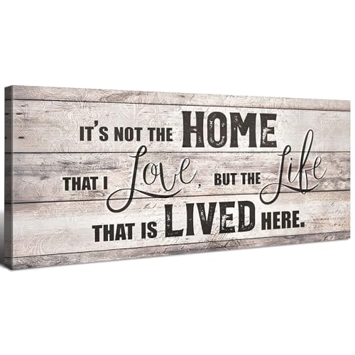 Family Wall Art Farmhouse Home Sign Wall Decor Rustic Inspirational Quote Canvas Prints Picture It's Not the Home That I Love But The Life That is Lived Here Artwork for Living Room Decoration 6x17”