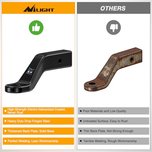 Image of Nilight Trailer Hitch Ball Mount with 5 /8 inch Hitch Pin Clip Fits 2-1 /2 Inch Receiver Square 15000 lbs 4 inch Drop, 2-1 /2 inch Rise, 1-1 /4-Inch Hole, Gloss Black Powder Coat