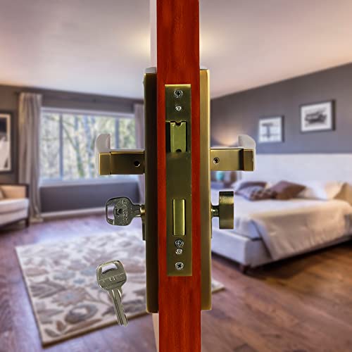 Image of BLUE SPACE Premium 8 Inch Cylindrical Plate Heavy Duty Key Lock - Main Door Lock Set with 3 Keys /Mortise Door Lock for Home /Office /Hotel (MG308, Antique)