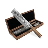 adelmayer® Damastmesser - Nakiri Messer scharf (Klinge: 17,5 cm) - Hackmesser aus japanischem Damast-Stahl & Walnussholz - mit edler Geschenkbox aus Holz