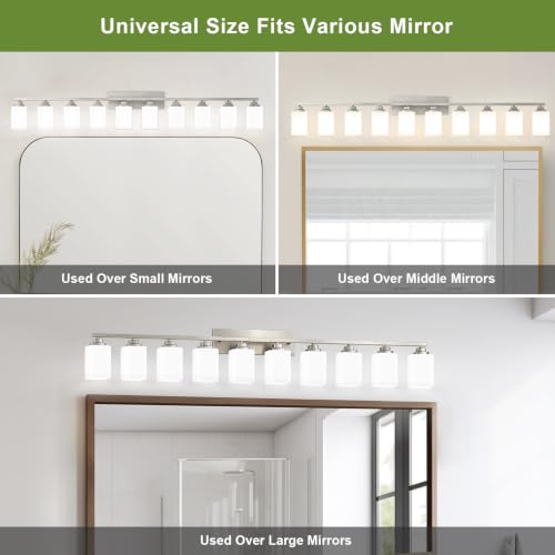 Image of Brushed Nickel Bathroom Light Fixtures, 10-Light Vanity Lights over mirror