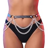 GEMILY Rave Leather Waist Chain Belt Black Goth Fashion Body Accessories for Women
