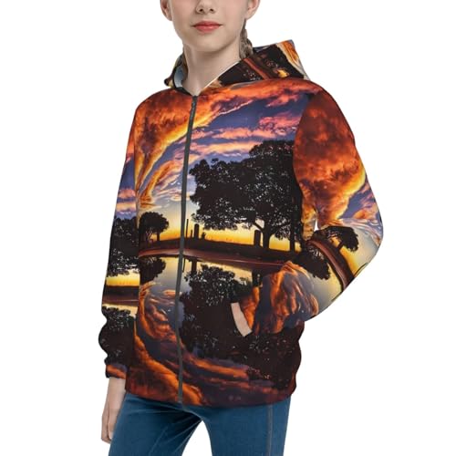 Sunset Fire Clouds Kids Pullover Hoodies Boys Zip Up Sweatshirts Girls Athletic Clothes with Pocket
