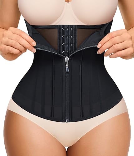Nebility Waist Trainer for Women Zipper Corset Shapewear Tummy Control Mesh Waist Cincher Faja Body Shaper(Medium, Black)