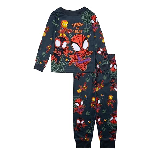 Marvel Boys' 2-Piece Loose-fit Set, Superhero Pajamas, Soft & Cute for Kids, Thwip Or Treat, 4 Years