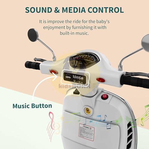 Image of KidsROAR 12V Electric Bike for Kids with Remote Control, Battery Operated Scooter Bike for Boys & Girls, Wide Seat, Music & Lights, Safe Ride-On for 2-6 Years, Manual & Remote Control (White)
