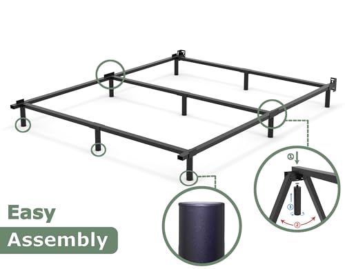Image of 9 Inch Metal Bed Frame Full Size, Compatible with Most Brand Box Spring Or Mattress, 9-Leg Support Bed Base, Headboard Attachable, Noise-Free, Easy Assembly, Black