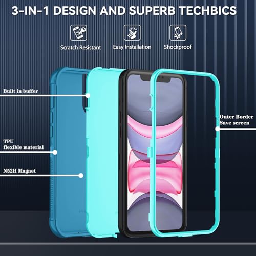 Image of SunStory Compatible with iPhone 11 Case with HD Screen Protector, 3-Layer Heavy Duty Full-Body Cover,3 in 1 Hybrid Protective Case for iPhone 11 6.1 inch,LakeSkyBlue