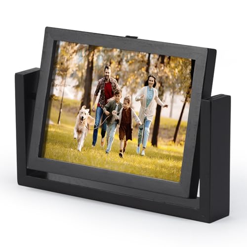 5x7 Picture Frame Black Picture Frame Wooden Photo Frames Acrylic HD Mirror Double Sided Picture Frames Rotatable Standing Desk Photo Frame for Tabletop or Desktop Vertical Display (1PCS/5X7 Inch)