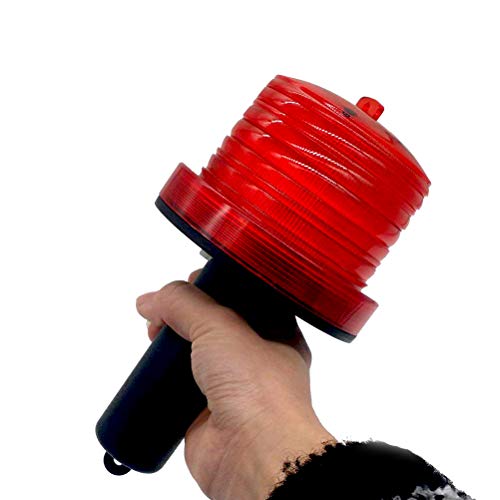 Luwint Handheld Red Emergency Strobe Warning Light - LED Solar Powered Road Construction Cone Traffic Flicker Beacon Lamp (Red) - Thumbnail 4