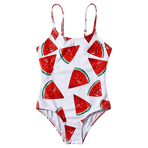 Summer Kids Girls Watermelon Print Swimsuit Adjustable Strap Swimwear One-Piece Bathing Suit Summer Beachwear 8-14Y (White, 11-12 Years)