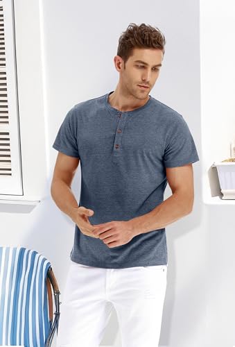 image for PEGENO Men's Fashion Casual Front Placket Short Sleeve Henley T-Shirts