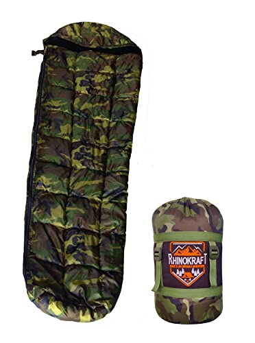 RhinoKraft Camouflage Army Sleeping Bags for Adult with Ultra Soft Fur for Camping, Trekking and Traveling | Weigh 1.9 Kg