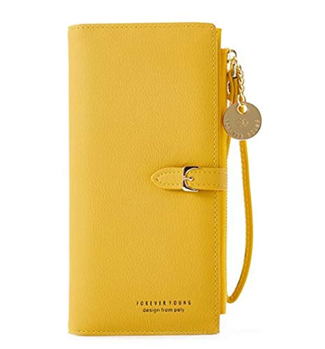 Trayosin Portefeuille Femme Grande Capacite Embrayage Poignet zippez Autour de Portefeuille en Cuir PU. (Jaune) Cover