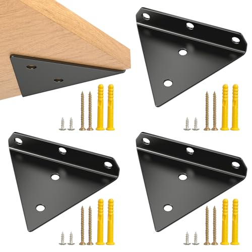 Rseuphiee 4 Piezas Escuadras para Estanterias, 80x100 mm Metal Soportes de Triangular, Soporte Estanterias para Estantes con Tornillos, Escuadras Estanterias para Decoración Estar, Dormitorio(Negro)
