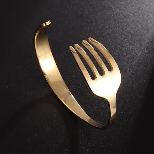 KHBKFW Pulseira de garfo dourado para mulheres de aço inoxidável pequena sereia garfo escova de cabe