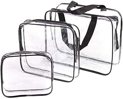 3 in 1 Clear Toiletry Bag with Zipper Travel Luggage Pouch Waterproof Toiletry Travel Bag Clear PVC Travel Bag Wash Bag Organizer Cosmetic Makeup Bags for Travel Bathroom Hospital, Transparent - 3Pcs