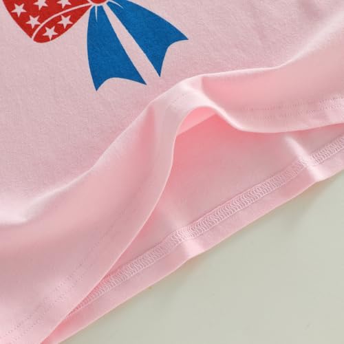 Image of Kids Toddler Girls 4th of July T-Shirt Coquette Bowknot Patriotic USA 250 American Flag Independence Day Top