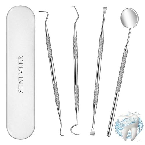 SENLMLER Dental Tools, Professional Plaque Remover Teeth Cleaning Tool Kit, Stainless Steel Dental Pick Tartar Scraper Tooth Cleaner, Oral Care Hygiene Set for Dentist Personal Pets with Storage Box