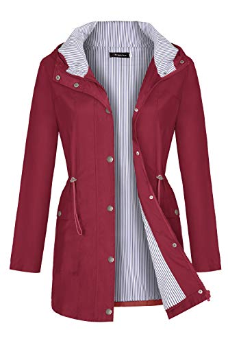 Bloggerlove Rain Jacket Women Raincoat Striped Climbing Windbreaker Lightweight Waterproof Outdoor Hooded Trench Coats Wine Red Xxl #TOP22