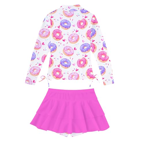 Image of 3-12T Girls Swimsuit Long Sleeve Rashguard Bathing Suits Swim Set | Quick Dry, UPF 50+ Sun Protection, Swimming Skirt, Boyshorts, Zipper Two Piece Long Sleeve Swimsuits, Adjustable Drawstring