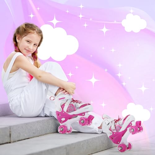 TOMSHOO Roller Skates for Girls Kids Child Beginners, 4 Size Adjustable Light up Wheels Fun Illuminating Purple Pink Skates for Boys Toddlers Patines para niñas (Pink, Small - Little Kid (10C-13C)) - Thumbnail 6