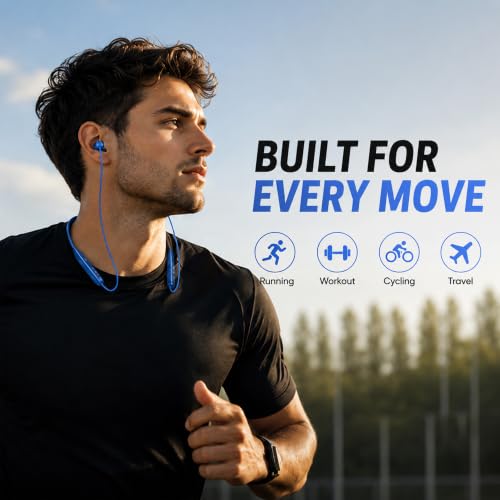 Image of Kratos N4 Bluetooth Neckband with 55H Playtime, Deep Bass, Stereo Sound, HD Calls, Magnetic Earbuds, Type-C Fast Charging, Rich Audio, Hollow Switch for Comfort & Style (Blue)