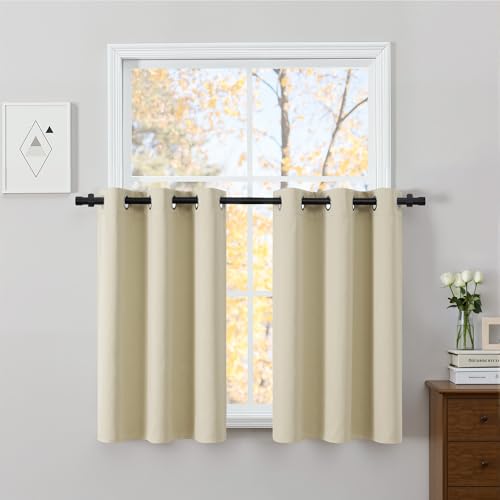 NICETOWN 100% Short Blackout Curtains 36 Inch Length for Bedroom, Privacy Thermal Insulated Grommet Window Drapes for Kitchen Living Room, 2 Panels, C