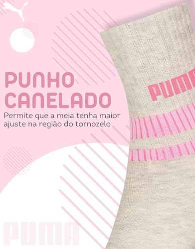 Puma 4 Pares Meias Cano Médio Meia Esportiva Algodão Meia Feminina, KIT - C, 34-39