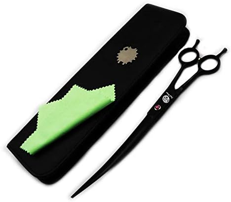 Purple Dragon Tijeras de aseo de mascotas con hoja curvada hacia arriba de 9.0 pulgadas, color negro, doble cola, tijeras de corte de pelo de perro