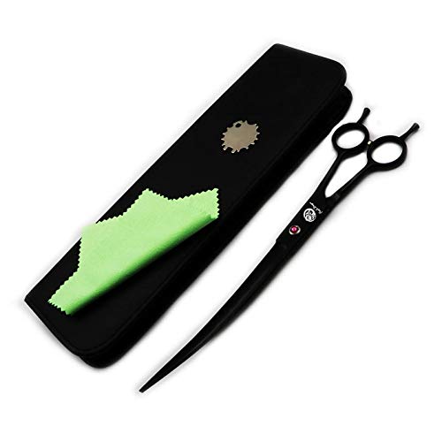 Purple Dragon 9.0" Black Twin Tails Upward Curved Blade Pet Grooming Scissors Dog Hair Cutting Shears with Bag for Professional Left Handed or Right