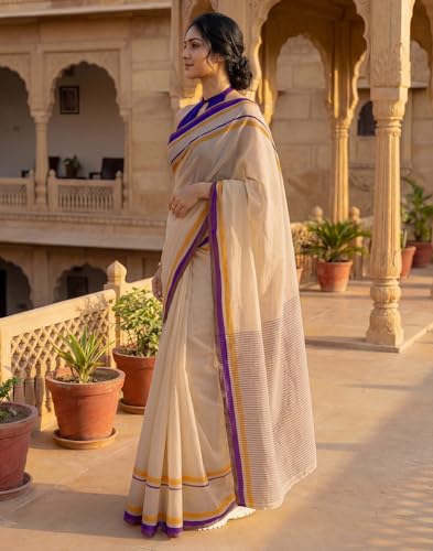 Image of SIRIL Women's Cotton Linen Printed, Zari Border One Minute Ready To Wear Saree With Unstitched Blouse Piece