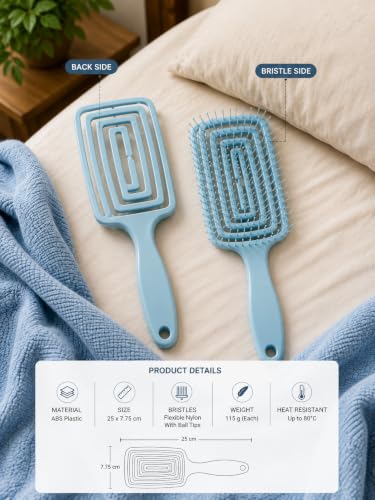Image of Detangling Hair Brush with Flexible Nylon Bristles & Rounded Tips for Pain-Free Grooming, Anti Frizz Styling & Daily Use | Suitable for Wet & Dry Hair, Men & Women Scalp Friendly Salon Quality Pro Use (Blue)