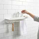 LERANXIN Mensola Bagno 40 cm, Mensola per Doccia Salvaspazio, Mensole da Parete con Ganci e Portasciugamani, Bianco Porta Bagnoschiuma da Muro, per Bagno, Soggiorno e Cucina