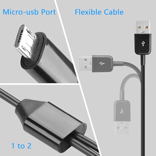 CERRXIAN Micro USB Multi Charging Cable, 3FT USB 2.0 Type A Male to 2 Micro USB Male Splitter Y Data Charge Connector Adapter Cable (Black) 2Pack