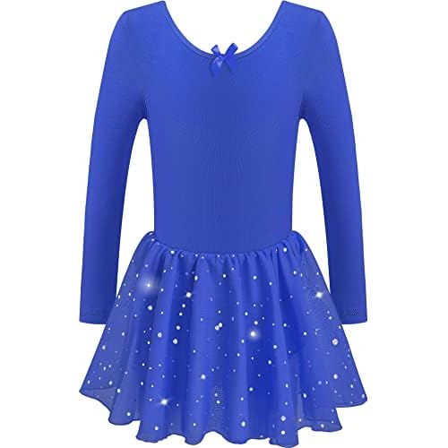 DANSHOW Girls Glitter Leotards for Ballet Dance Dress with Tutu Skirt Petal Sleeve Skirted-long-black 2-4T