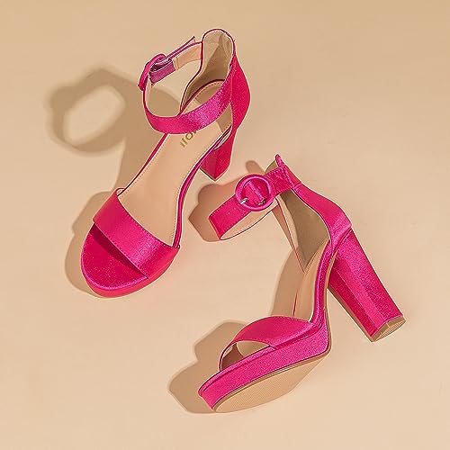 Amoji Women's Chunky Platform Shoes Block Heels Dressy Heeled Sandals Lady Prom Shoes Heels Dress Shoes Thick Hight Wedding Heels 301F4 Rose Size 10 women — view 5