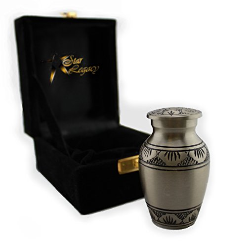 Star Legacy's Athena Pewter Silver - Brass Metal Cremation Urn Keepsake for Human Ashes w Velvet Box
