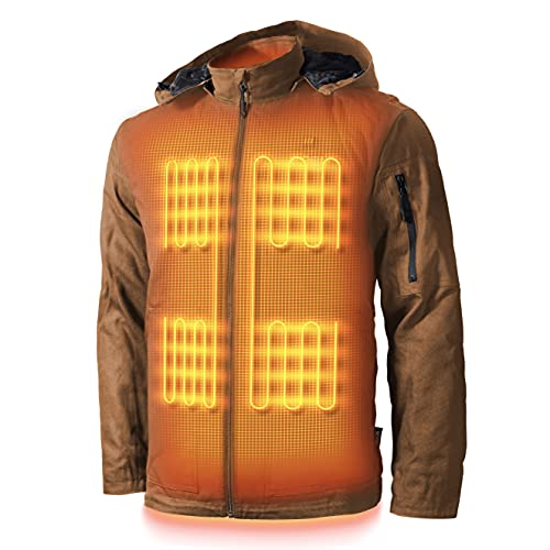 Grit Men's Heated Work Jacket - 9 hrs of Heat | 5 Heat Zones | with Battery & Charger | Machine Washable | All Day Warmth Camel