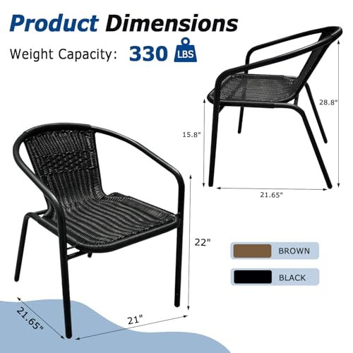 Image of 4 Stackable Wicker Patio Chairs, Weather-Resistant Outdoor Seating, Ideal for Balcony Porch Lawn & Small Patio Furniture Set Decor, Black