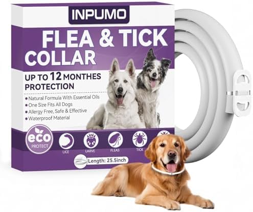 Collar Antiparasitario para Perros, Protección Natural de 12 Meses, Collar Antipulgas Impermeable y Ajustable para Perros Pequeños, Medianos y Grandes (1PCS)