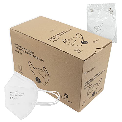 Mascarillas FFP2 Certificada/Homologada CE, Pack 100/50 Unidades, Talla para Adulto, 5 Capas, Eficacia Filtración > 94% (Blanco) Cover