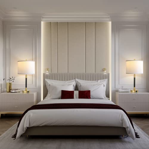 Qimh Table Lamps Set Of 2 For Living Room, 3-Way Dimmable Touch Control Bedside Lamps With 2 Usb Ports, Modern Nightstand Lamp With White Lampshades Gold Decor Lamps For Bedroom Office（With Led Bulbs） #TOP6